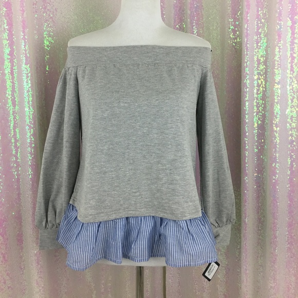 Halogen Tops - NWT Halogen Off the Shoulder Top w. Blue Ruffle